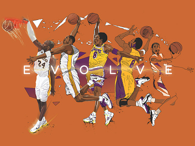 The Evolution of Kobe Bryant digital paint drawing dunk hand drawn illustration kobe bryant lakers los angeles nba pen and ink