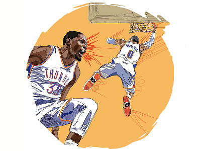 Dynamic Duo basketball drawing dunk illustration kevin durant nba okc oklahoma city playoffs russell westbrook sketch thunder
