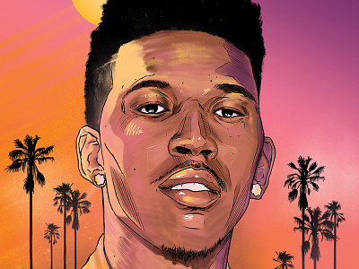Nick Young basketball california colorful drawing hollywood illustration lakers los angeles nba nick young palm trees playoffs
