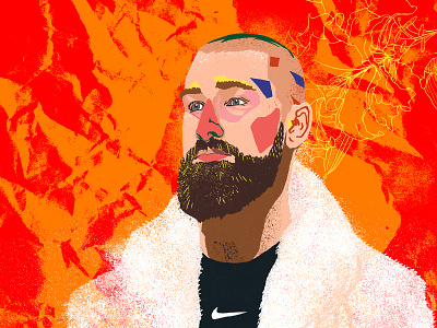 Jonas Valančiūnas basketball beard center colorful digital painting drawing face fur coat hoops illustration jonas man nba nike person portrait raptors swoosh toronto valančiūnas