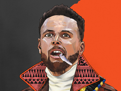 Steph Curry: The Shooter from the Bay basketball bay area chef comic design digital drawing face fashion golden state illustration jacket nba painting pattern portrait shooter steph curry style warriors