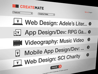Createmate Layout 2 app arrow createmate design drop down icons job layout page set web website