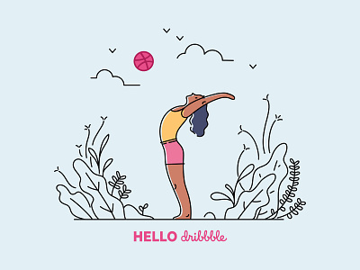 Hello Dribbble debut dribbble first hello illustration short yoga