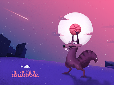 Hello Dribbble! debut dribbble first shot ice age illustration squirrel