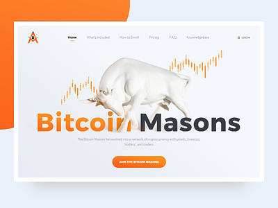The main screen for Landing page Bitcoin Masons bitcoin bull clean crypto currency illustration orange ui ux