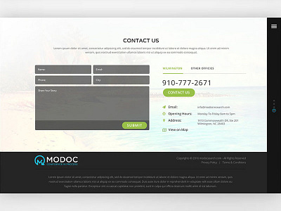 Modoc Contact Page clinical homepage medical modern parallex pharmaceutical research webdesign