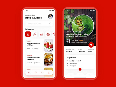 Food Recipe app app design food app food recipe food ui ios app red theme ui design