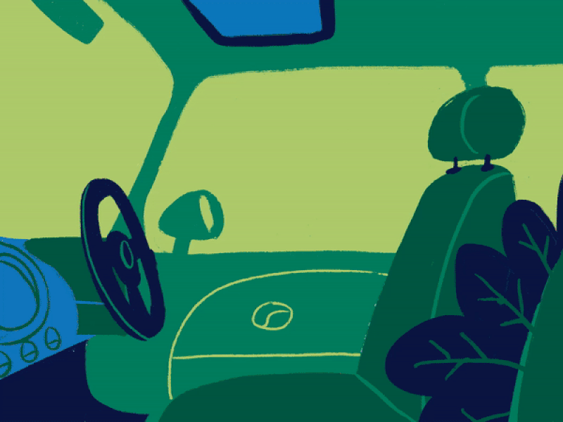 Exploring Cars animation bookoflai car graphic green illustration looping orange plant