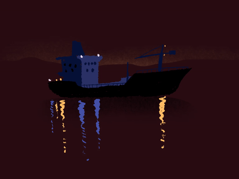 Ship at Night animation bookoflai graphic illustration lights looping night ship water
