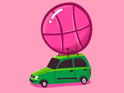 Thanks for the invite! basketball car first green illustration invite new pink shot
