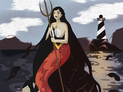 La Sirena - The Mermaid folk folkart illustration lighthouse loteria mermaid mexican mexican art neptune procreate procreateapp sea sea creature serpent sirena