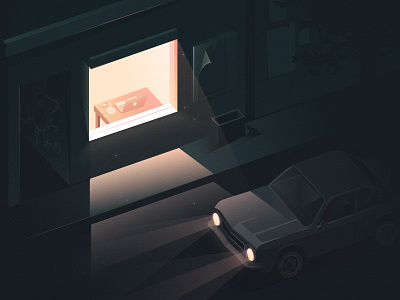 Night Scene car dark home illustration light night night scene nightscene street „car at night