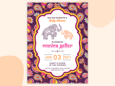Baby Shower Invitation Card baby baby born baby shower card clean design color concept debue design dribbble elephant free gender illustration invitation invitation card invite ui