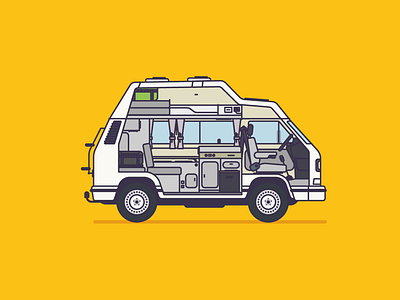 Inside VW T3 Hightop Westfalia camper van illustration t3 van vanlife volkswagen vw