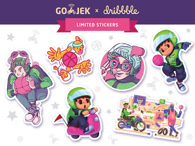 GO-JEK x Dribbble sticker pack basketball dribbble dribbble meetup go jek illustration sticker