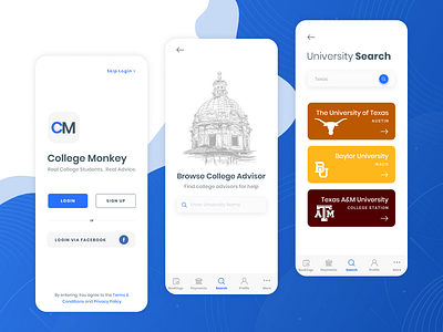 College Monkey - Student Advice App app design mobile app design ui