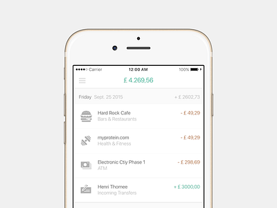 Banking app balance & transactions app bank banking clean flat icon interface ios mobile statistics ui ux