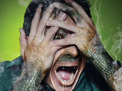 Lizard Man digital art green manipulation poster