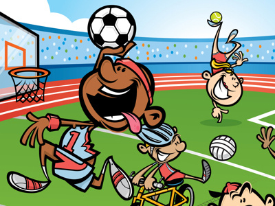 Sports for kids - BE HEALTHY cover cartoon illustration kids sports