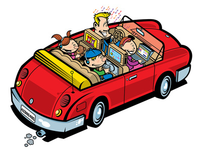 Car Audio Magazine Illustration audio car cartoon editorial family illustration red