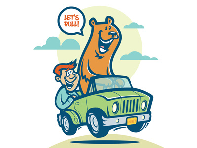 AUTO BEAR ILLUSTRATION bear car humor illustration kids