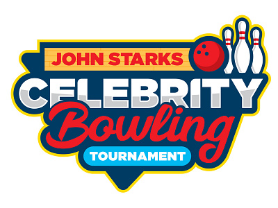 Join Starks Celebrity Bowling Tournament blue bowling branding celebrity logo pins red sports