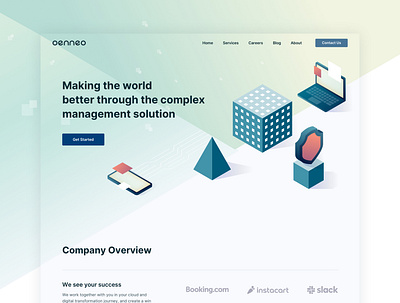 Onneo Landing Page abstract color design digital geometry help illustration interface isometric landing management modern product site solution ui ux vector webdesign website
