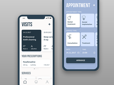 Dentist app app blue cards clinic dentist ios minimal mobile ui ux