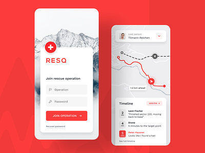 RESQ app app app design button clean design input ios map minimal mobile mountains sign in sign up ui ux