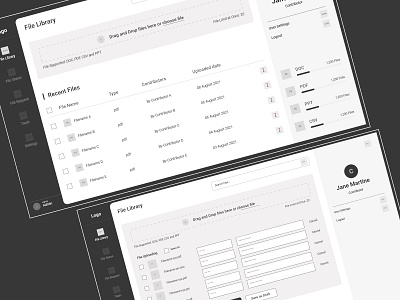 File Handling Dashboard Wireframes black white file handling high fidelity ux wireframes