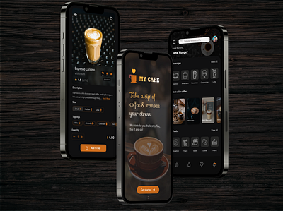 Mobile App design for a Café cafe coffee mobile app mockup ui ux