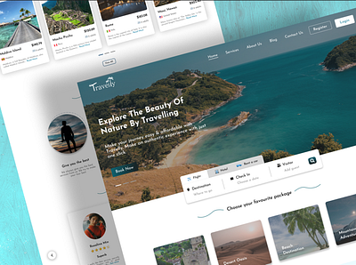 Travel Agency Website Landing Page Design figma graphic design logo travel agency travelly ui ux