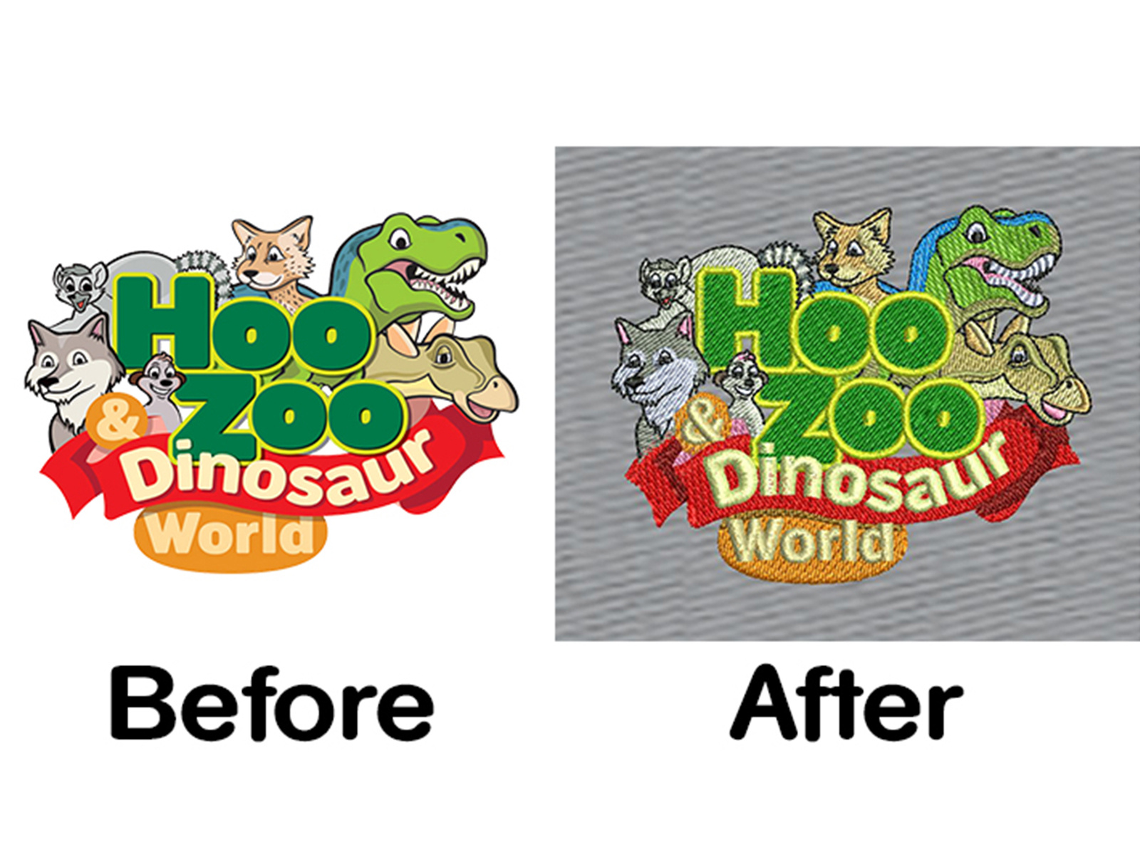 Hoo Zoo Dinosaur World Logo Embroidery Digitizing by Jeff Thomas on