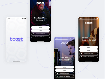 Boost - Splash & Welcome Screens app boost gamer product design social media ui ux