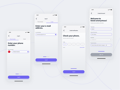 Boost - Log In & Sign Up Screens app boost design gamer product design social media ui ux