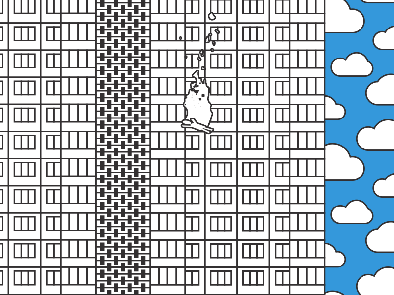 Soviet Flats - Burning Man apartment building burning man clouds house khrushchyovka lineart