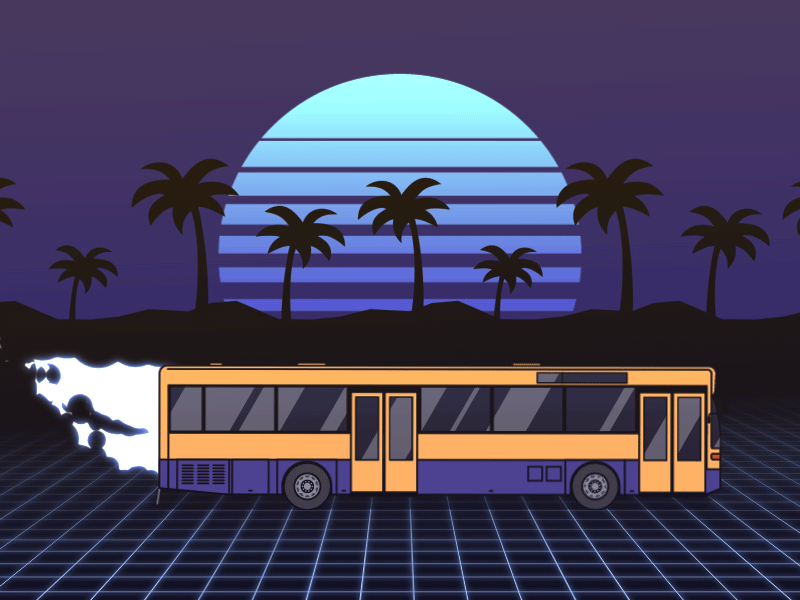 Synthwave bus 80s animation bus gif loop mercedes particles particular retro synthwave