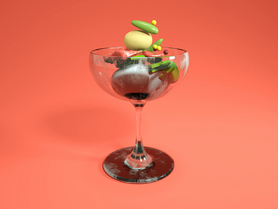 Poké Bowl in a glass 3d animation avocado beans c4d cinema4d food glass margarita rice salmon