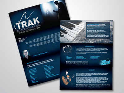 Trak Brochure black blue branding brochure design layout marketing print