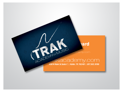 Trak blue brand business card identity logo orange