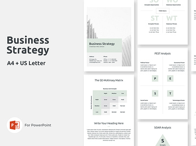 Vertical Business Strategy Presentation Template a4 business chart corporate creative design goal graphic matrix minimal model objectives office print proposal strategic strategy table us letter vertical