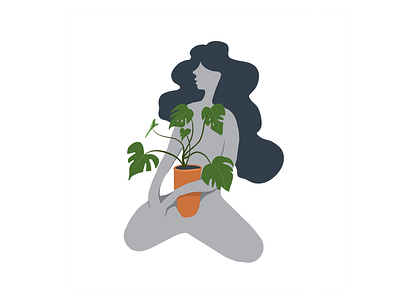 Plant lover character draw girl illustration minimalism monstera plants ui vector woman