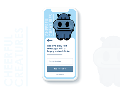 Daily UI Challenge 026 - Subscribe 026 26 animals daily challenge daily ui 026 daily ui challenge dailychallenge dailyui dailyui026 dailyuichallenge hippo interface design messages sticker subscribe text text message ui ux uidesign ux design