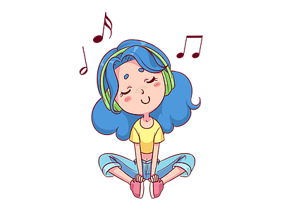 Blue-haired Girl 2d anime character design cute first shot girl hello dribbble illustration music sticker