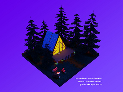 Night in the cabin 3d 3d art blender blender3d cabin design forest illustration isometric design isometric view light night wood