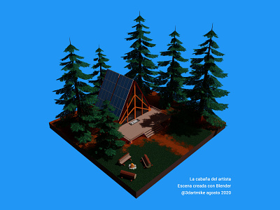 Artist's hut 3d 3d art architecture blender blender3d cabin design forest illustration isometric design isometric view rendered sunny day wood