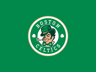 Boston Celtics badge baskteball boston celtics clover crest face green ireland irish leprechaun logo luck nba rebrand roundel sports st patricks typography
