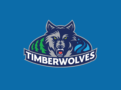 Minnesota Timberwolves animal basketball evergreen fierce forest logo mascot minnesota nba northern lights rebrand roar sports stars timberwolves trees wolf wolves