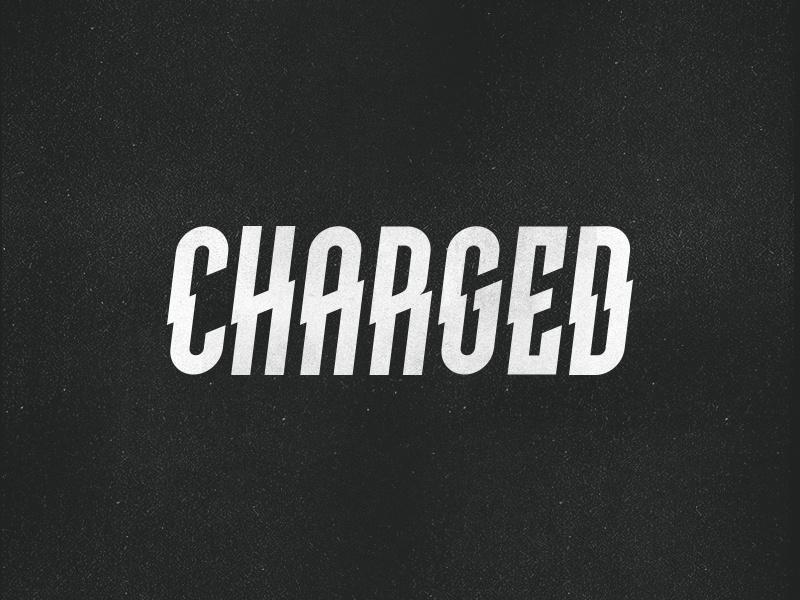 Charged wordmark vintage type thunder surge plugged e plug logotyp lightning font energy customtype connected charger charged charge battery