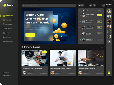 Crypto Education Platform Dashboard UI-UX clean crypto dashboard design education graphic design nft product ui ux video web web design